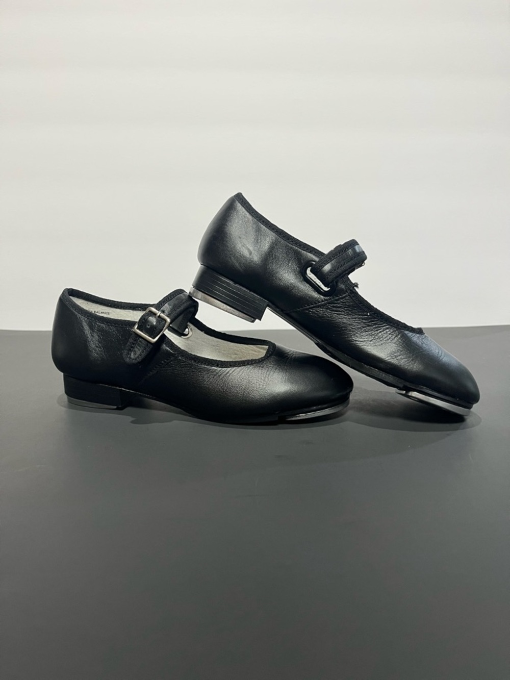 Capezio Flat Black Leather Mary Jane Adjustable Little Girls Wide Tap Dance Shoe - Picture 2 of 10